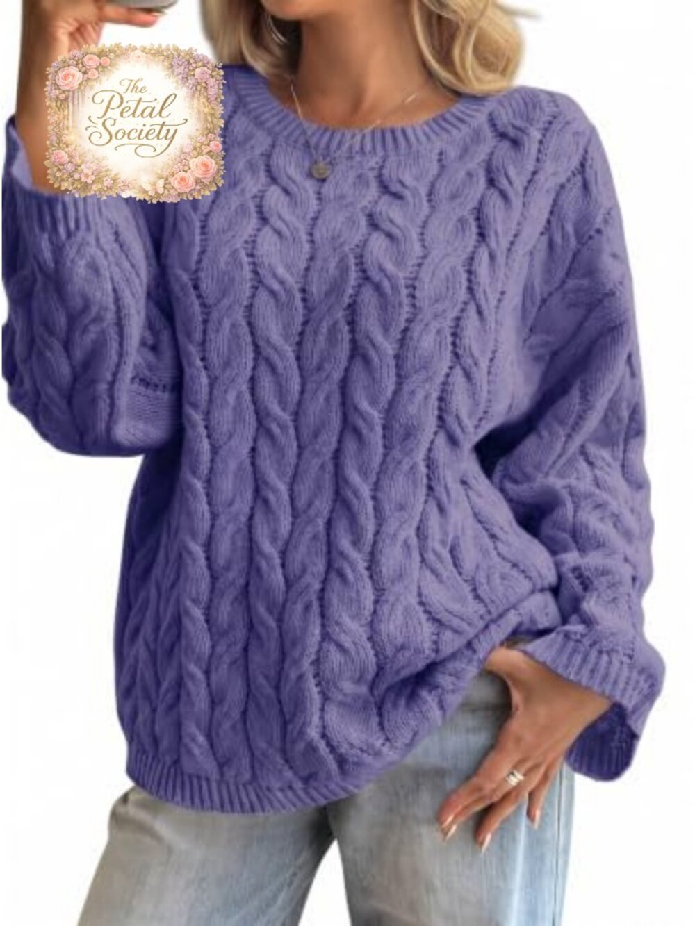 Oversized Cable Knit Sweater Long Sleeve Chunky Crewneck Pullover